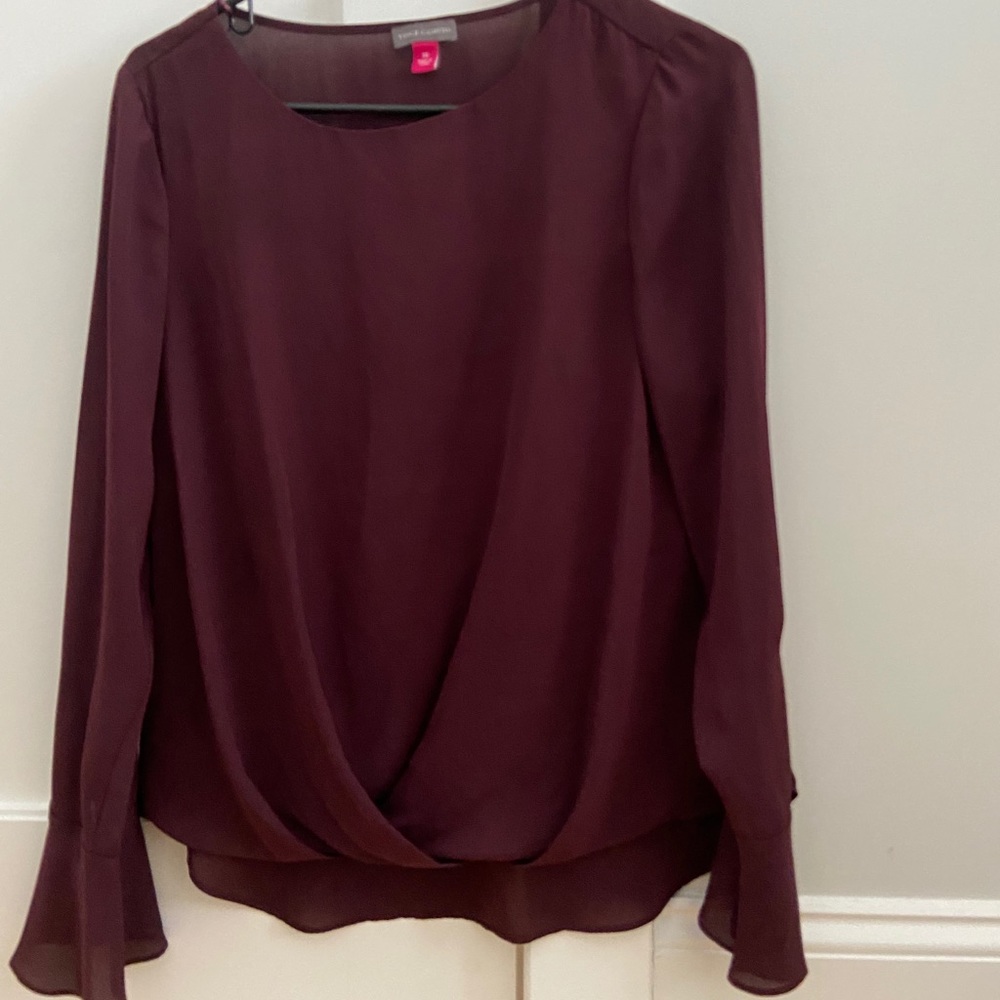 Vince Camuto XS Sheer layered maroon blouse